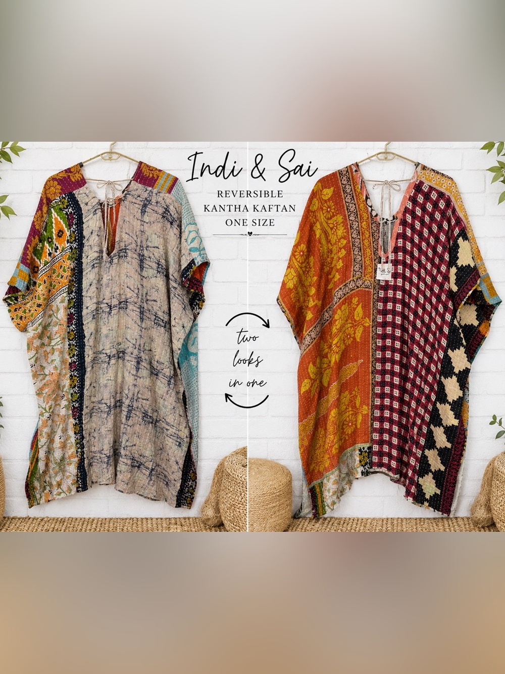 Indi & Sai Reversible Kantha Kaftan Maxi Dress | One Size